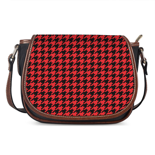 Red And Black Houndstooth Pattern Print Saddle Bag