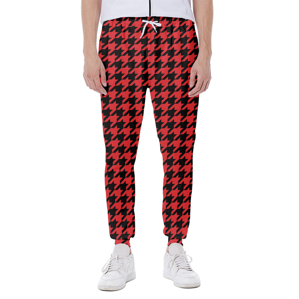 Red And Black Houndstooth Pattern Print Scuba Joggers