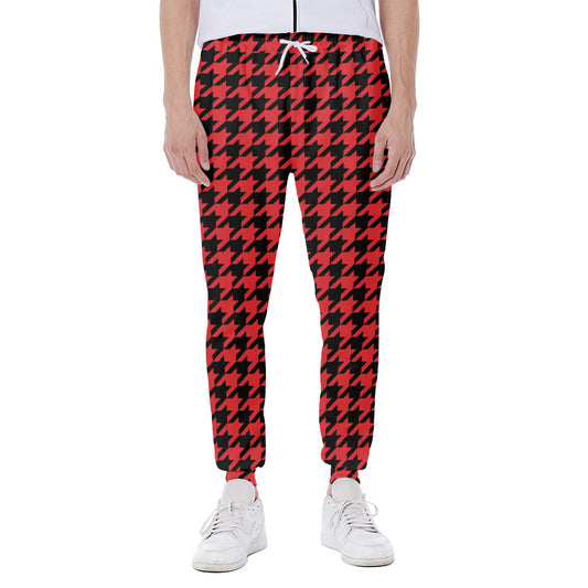 Red And Black Houndstooth Pattern Print Scuba Joggers