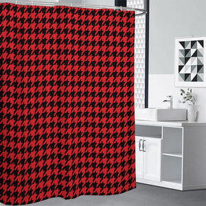 Red And Black Houndstooth Pattern Print Shower Curtain