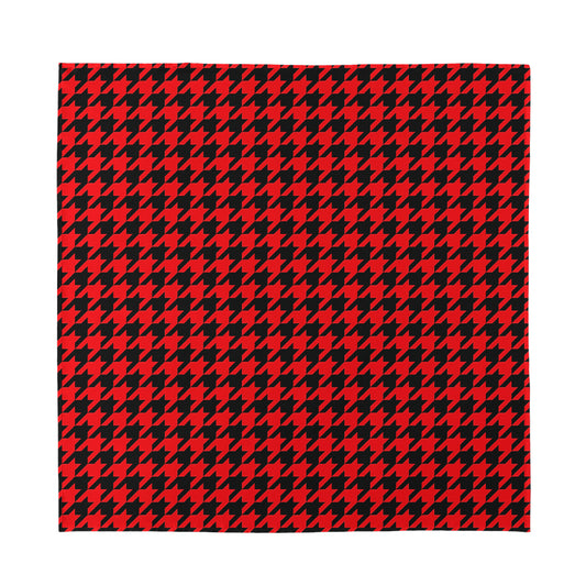 Red And Black Houndstooth Pattern Print Silk Bandana