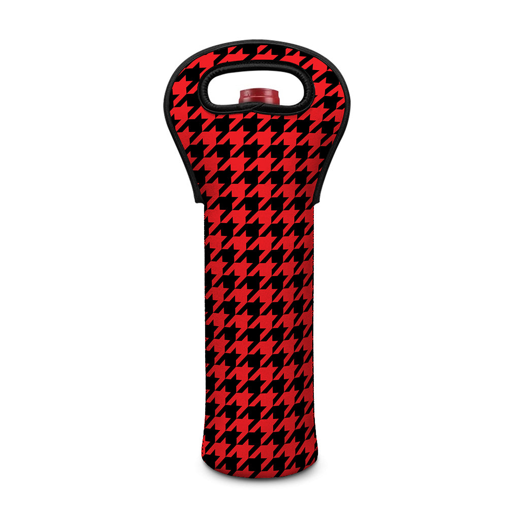 Red And Black Houndstooth Pattern Print Single Neoprene Wine Tote