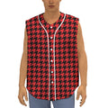 Red And Black Houndstooth Pattern Print Sleeveless Baseball Jersey