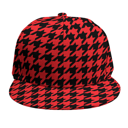 Red And Black Houndstooth Pattern Print Snapback Cap