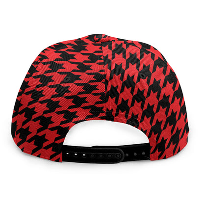 Red And Black Houndstooth Pattern Print Snapback Cap