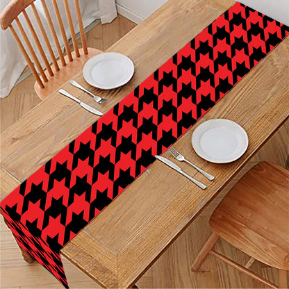 Red And Black Houndstooth Pattern Print Table Runner