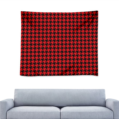 Red And Black Houndstooth Pattern Print Tapestry