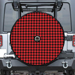 Red And Black Houndstooth Pattern Print Tire Cover With Camera Hole