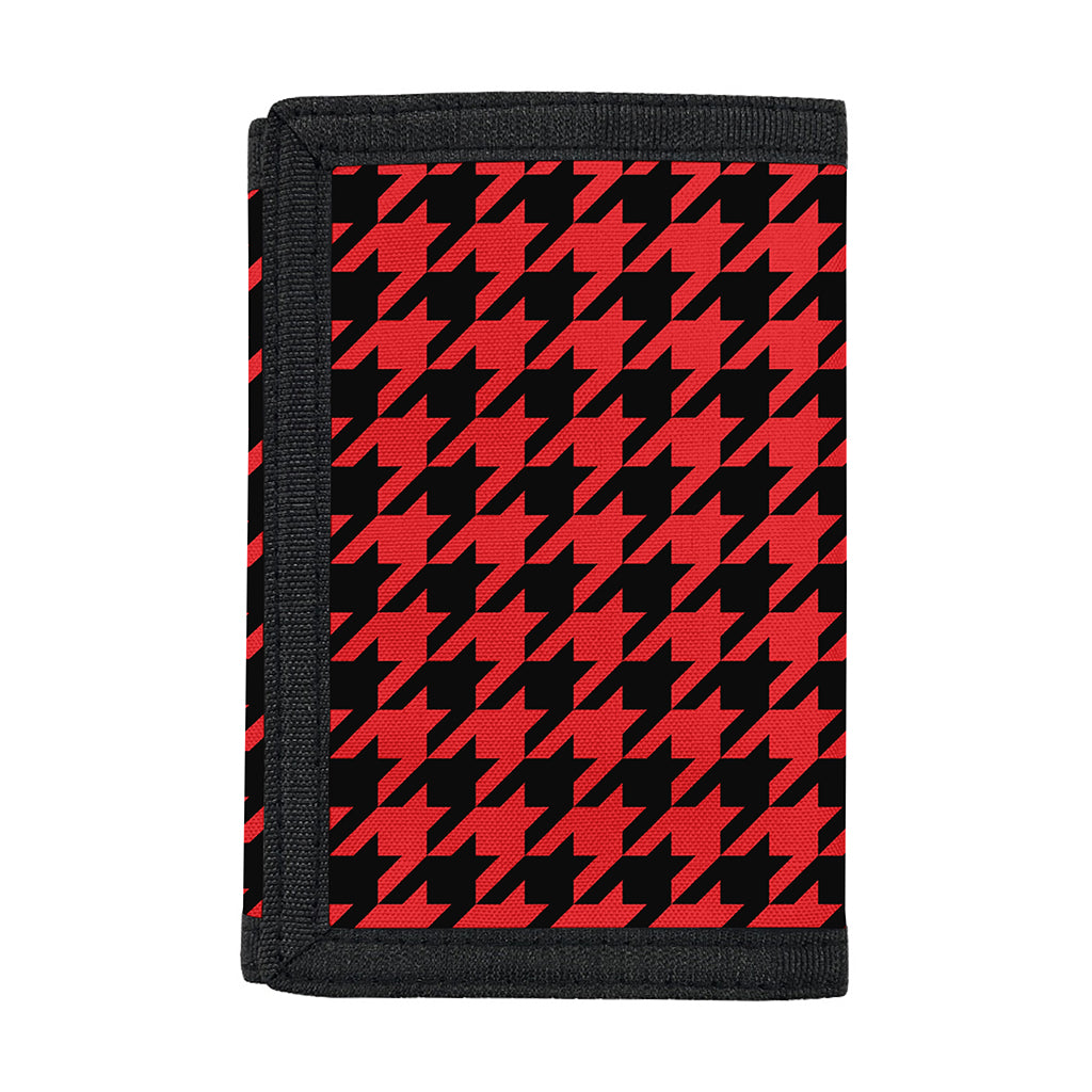 Red And Black Houndstooth Pattern Print Trifold Wallet