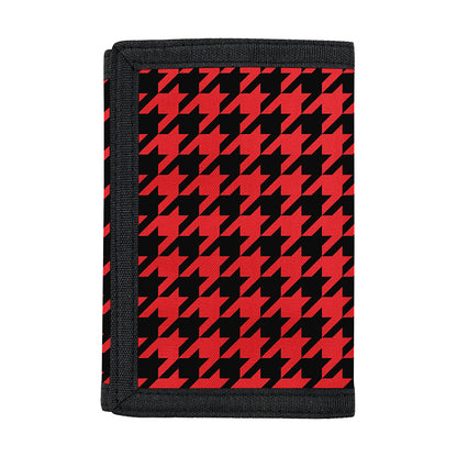 Red And Black Houndstooth Pattern Print Trifold Wallet