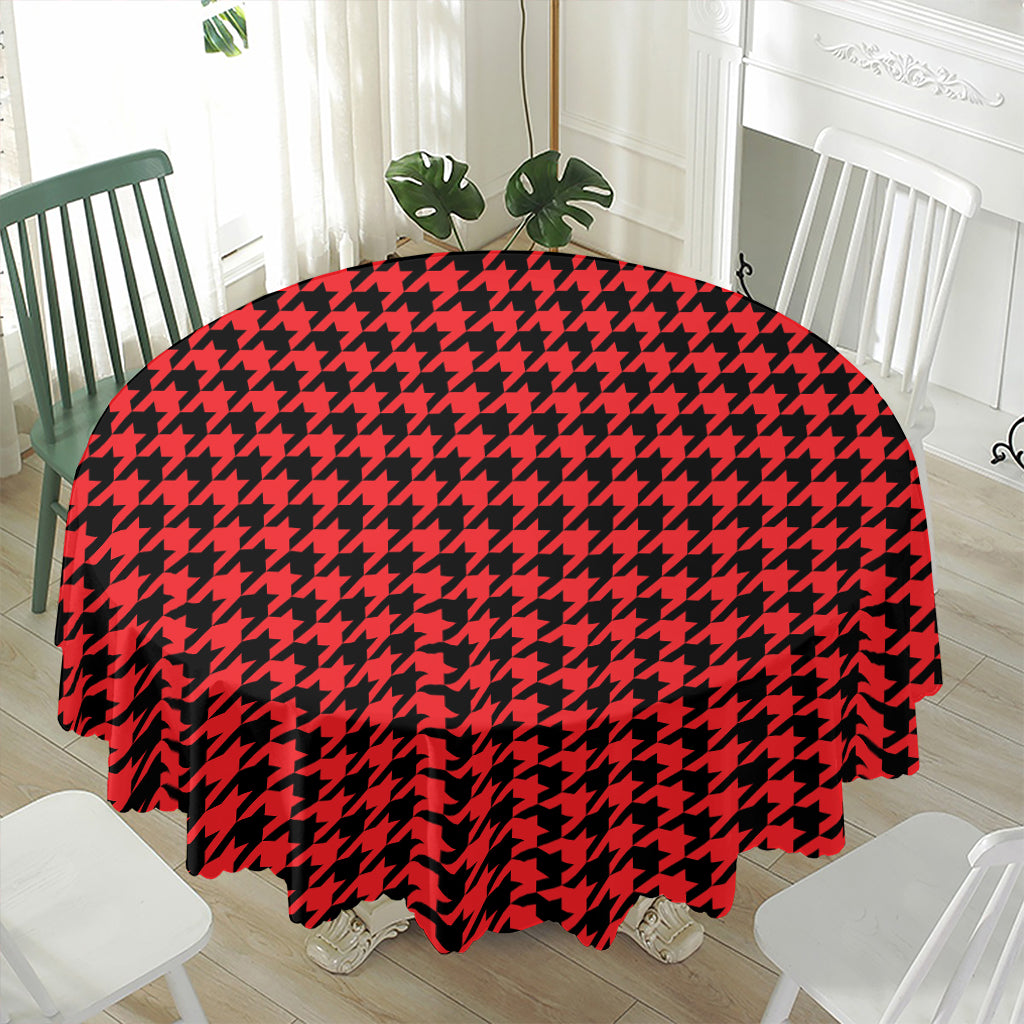 Red And Black Houndstooth Pattern Print Waterproof Round Tablecloth
