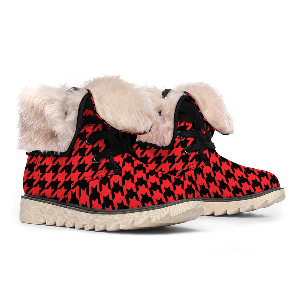 Red And Black Houndstooth Pattern Print Winter Boots