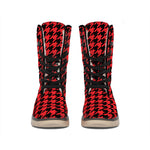Red And Black Houndstooth Pattern Print Winter Boots