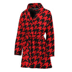 Red And Black Houndstooth Pattern Print Women's Bathrobe