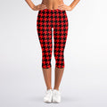 Red And Black Houndstooth Pattern Print Women's Capri Leggings