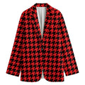 Red And Black Houndstooth Pattern Print Women's Cotton Blazer