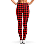 Red And Black Houndstooth Pattern Print Women's Leggings