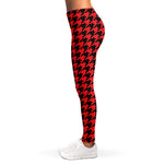 Red And Black Houndstooth Pattern Print Women's Leggings
