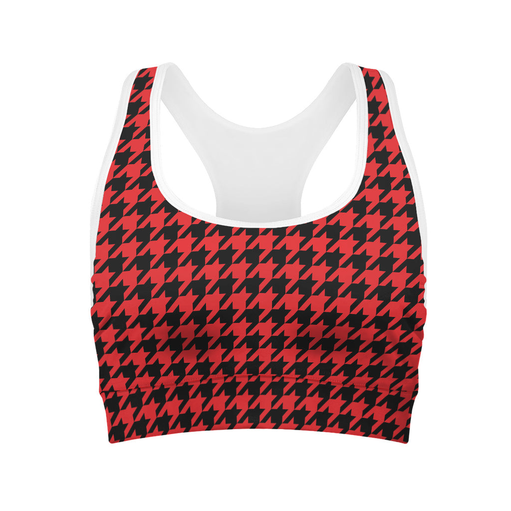 Red And Black Houndstooth Pattern Print Women's Sports Bra