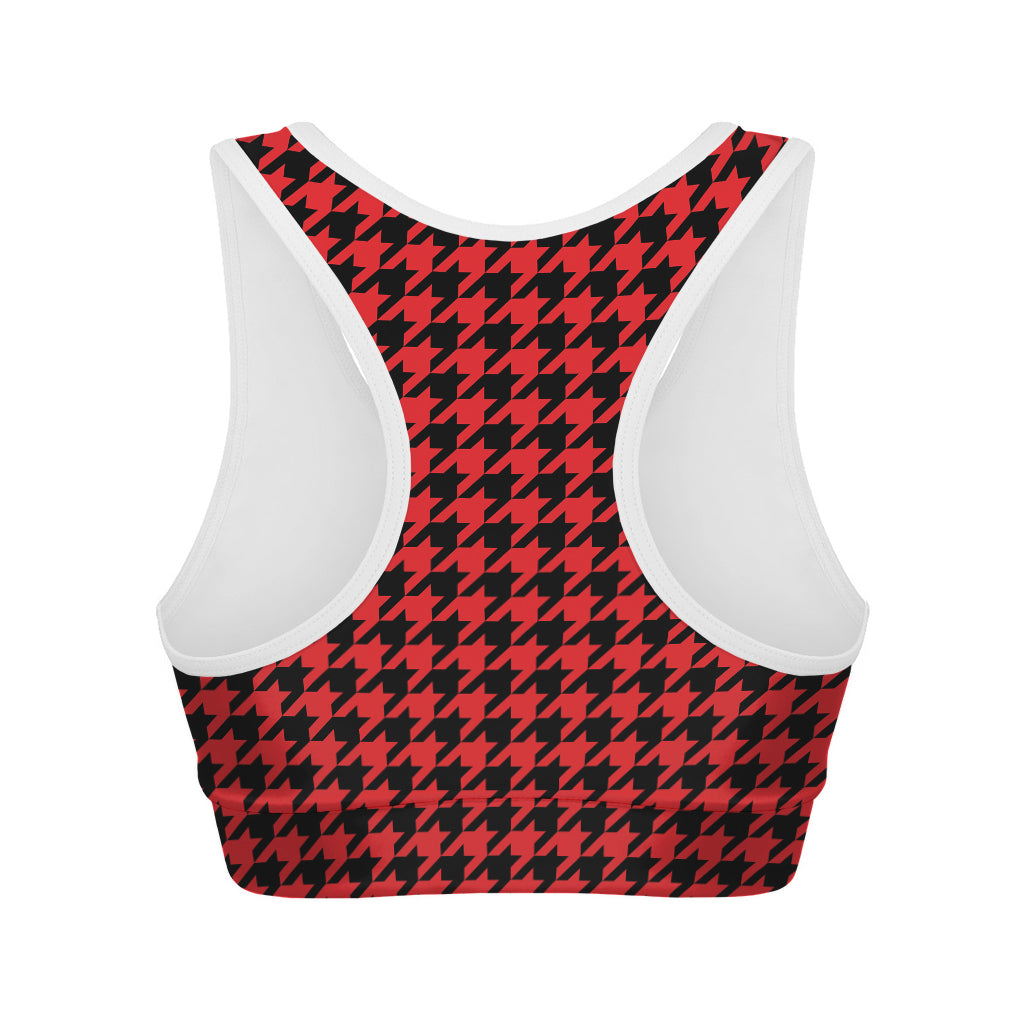 Red And Black Houndstooth Pattern Print Women's Sports Bra