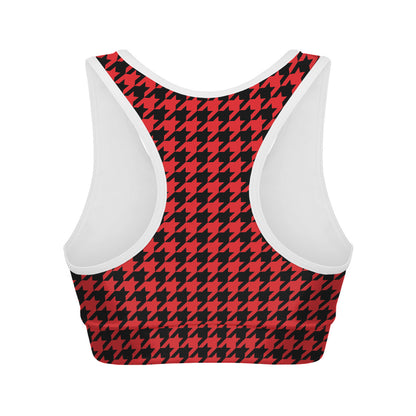 Red And Black Houndstooth Pattern Print Women's Sports Bra