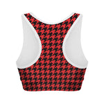 Red And Black Houndstooth Pattern Print Women's Sports Bra