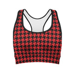 Red And Black Houndstooth Pattern Print Women's Sports Bra