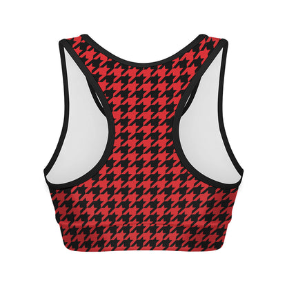 Red And Black Houndstooth Pattern Print Women's Sports Bra