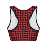 Red And Black Houndstooth Pattern Print Women's Sports Bra