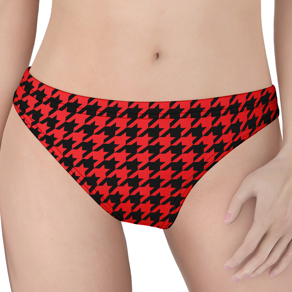 Red And Black Houndstooth Pattern Print Women's Thong