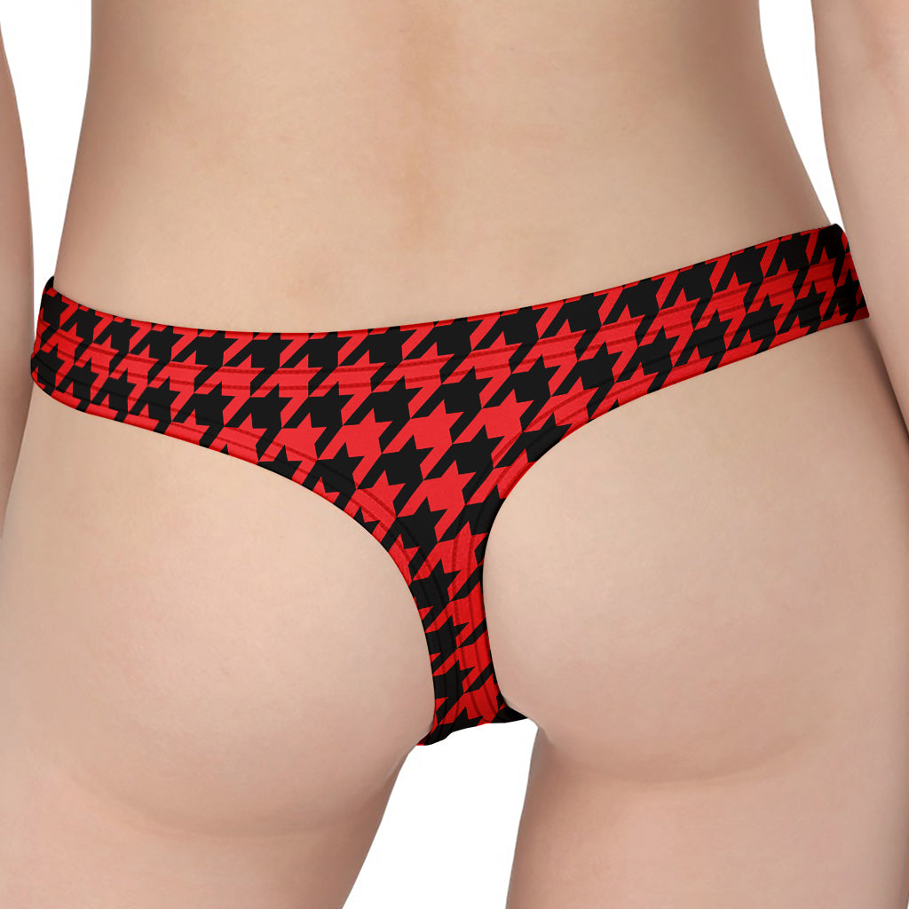 Red And Black Houndstooth Pattern Print Women's Thong