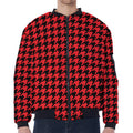 Red And Black Houndstooth Pattern Print Zip Sleeve Bomber Jacket
