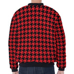 Red And Black Houndstooth Pattern Print Zip Sleeve Bomber Jacket