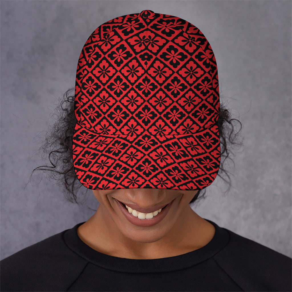 Red And Black Japanese Pattern Print Baseball Cap