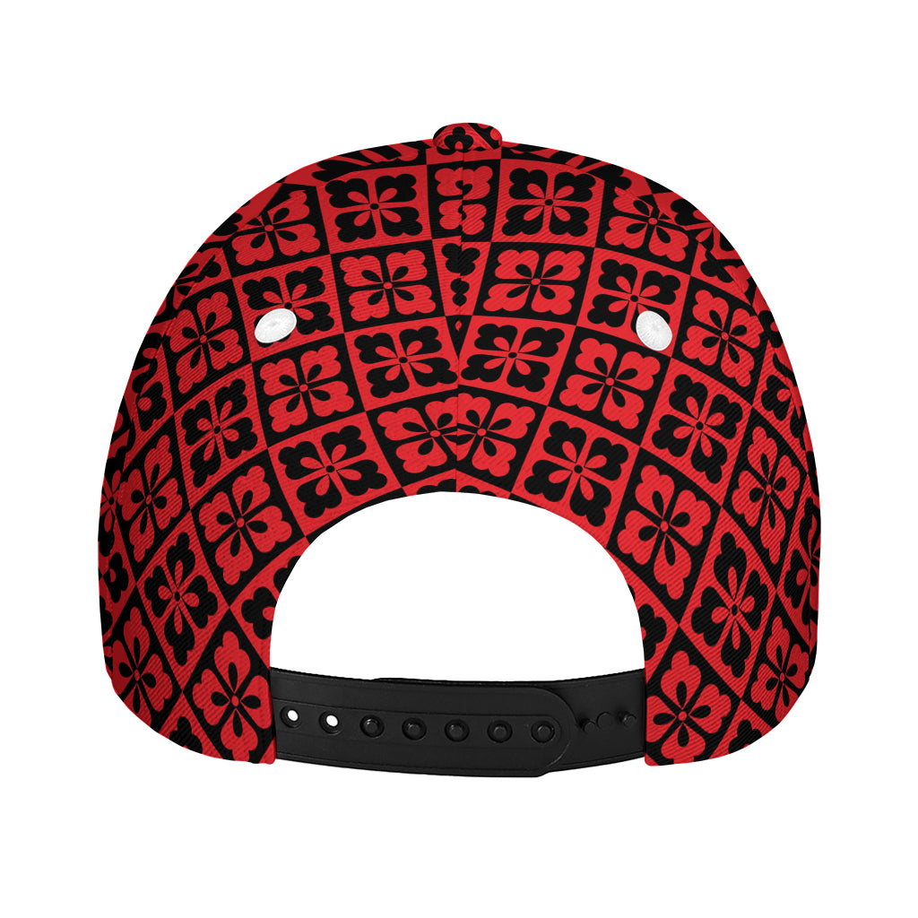 Red And Black Japanese Pattern Print Baseball Cap