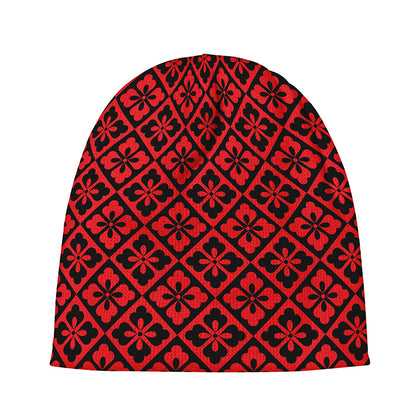 Red And Black Japanese Pattern Print Beanie