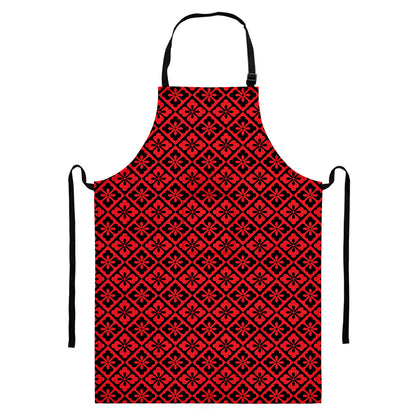 Red And Black Japanese Pattern Print Bib Apron With Pocket