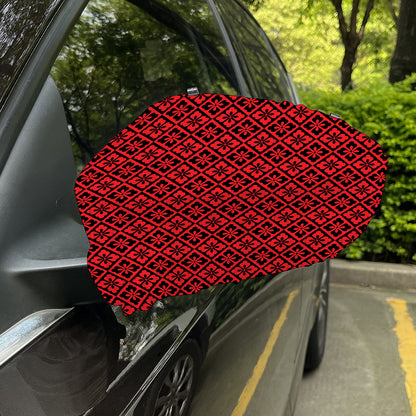 Red And Black Japanese Pattern Print Car Side Mirror Covers