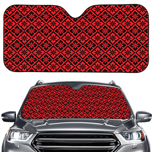 Red And Black Japanese Pattern Print Car Windshield Sun Shade