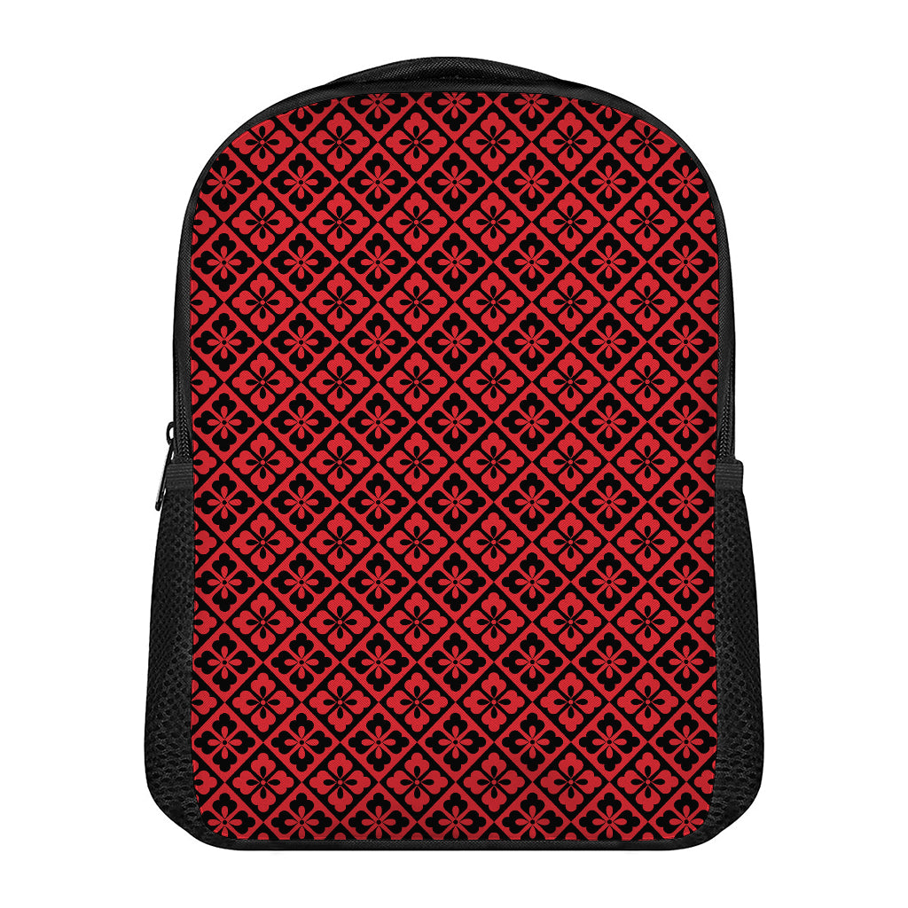 Red And Black Japanese Pattern Print Casual Backpack