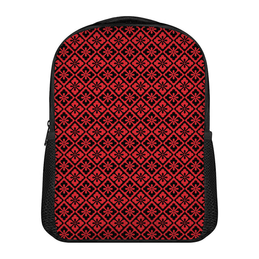 Red And Black Japanese Pattern Print Casual Backpack