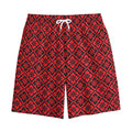 Red And Black Japanese Pattern Print Cotton Shorts