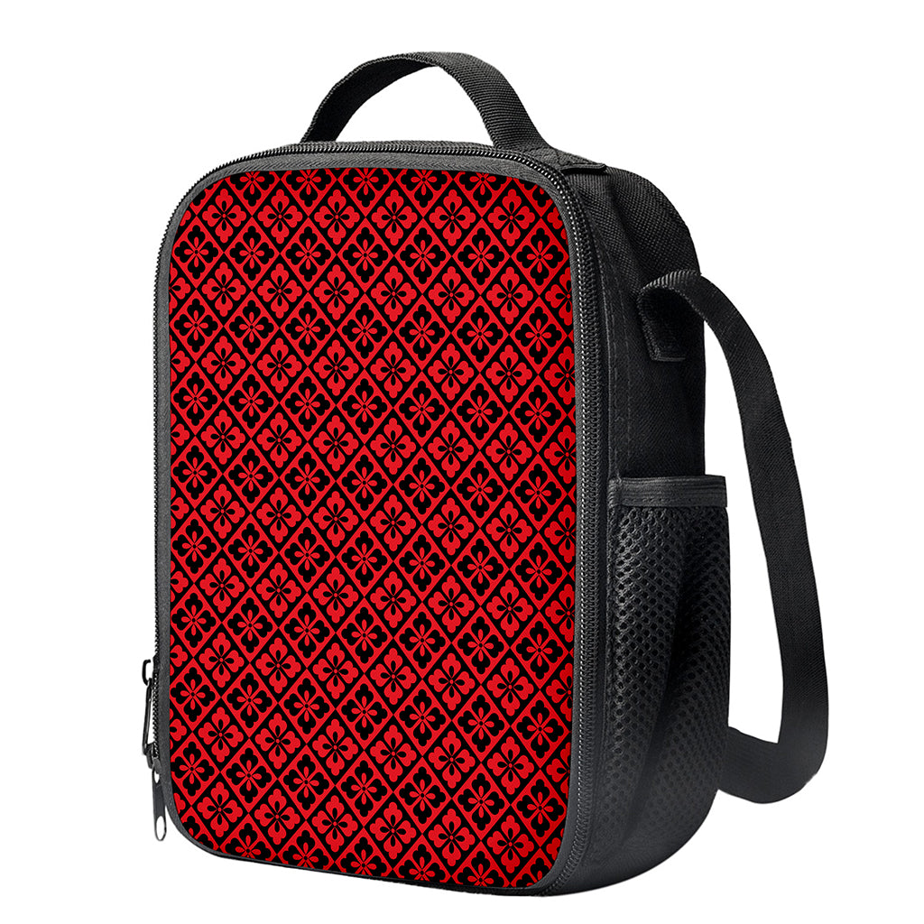 Red And Black Japanese Pattern Print Crossbody Lunch Bag