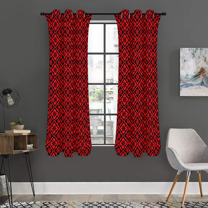 Red And Black Japanese Pattern Print Curtain
