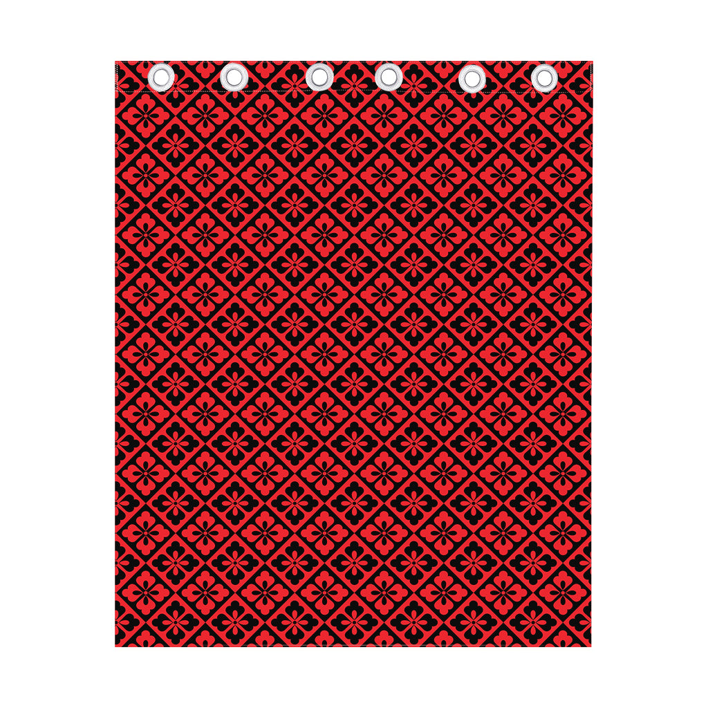 Red And Black Japanese Pattern Print Curtain