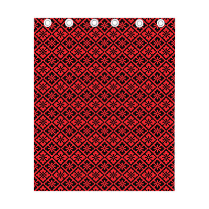 Red And Black Japanese Pattern Print Curtain