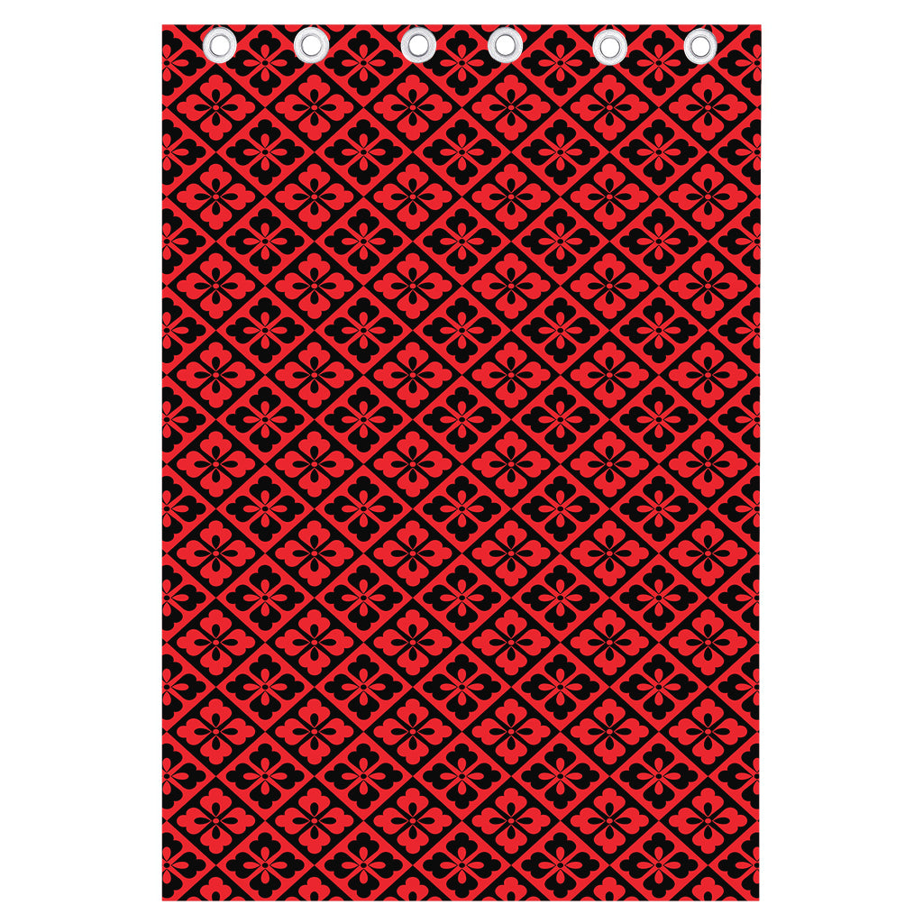 Red And Black Japanese Pattern Print Curtain