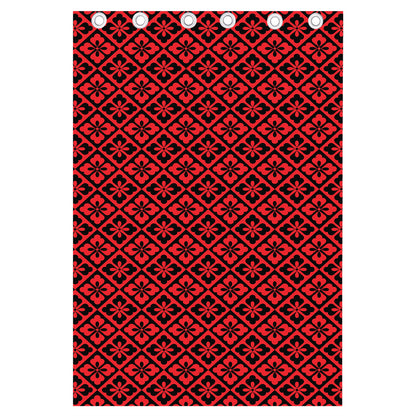 Red And Black Japanese Pattern Print Curtain