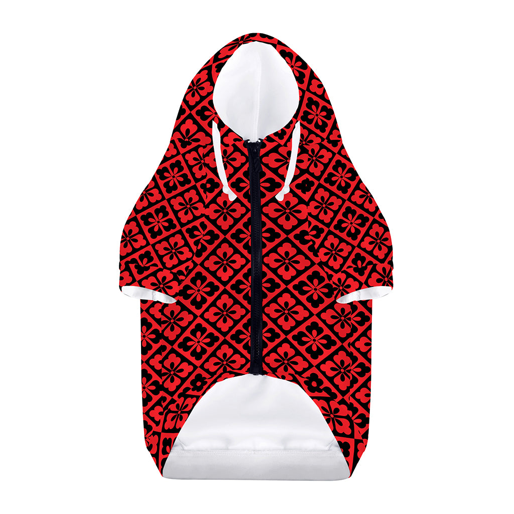 Red And Black Japanese Pattern Print Dog Zip Up Hoodie