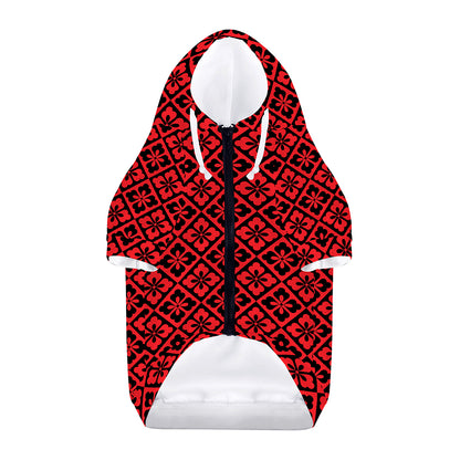 Red And Black Japanese Pattern Print Dog Zip Up Hoodie